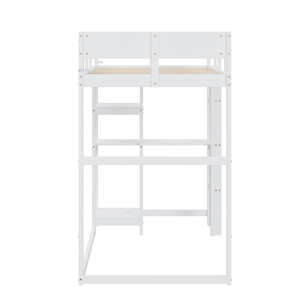 Hochbett 90x200 cm con ripiano; design salvaspazio in legno bianco