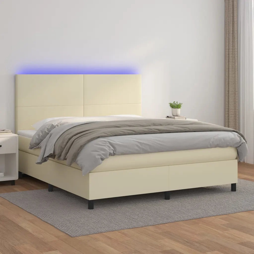Giroletto a Molle con Materasso e LED Crema 160x200 cm 3135833