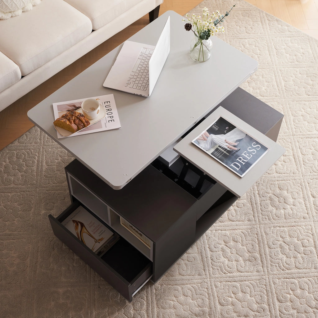 Tavolino da Caff¨¨ Multifunzione Allungabile ¨C Xylo ¨C Grigio Scuro e Chiaro, Moderno