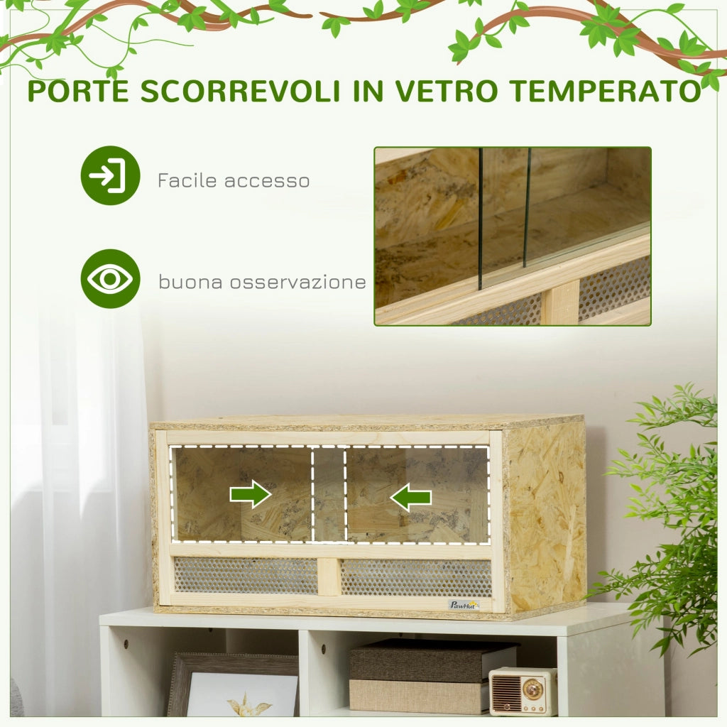 Terrario per Rettili 60x29,5x29,5 cm con Porte in Vetro Scorrevoli e Pannelli in Rete in Legno