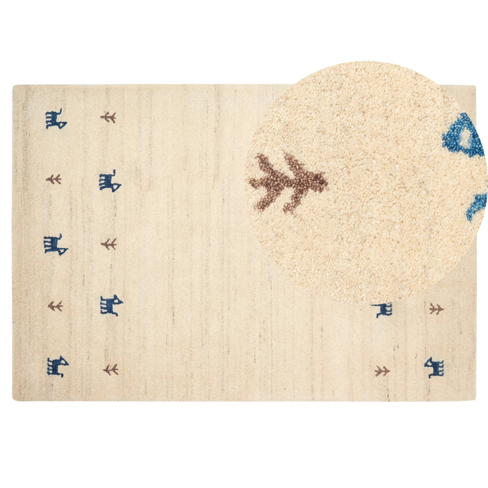 Tappeto Gabbeh per aree beige in lana 140 x 200 cm a pelo fitto Tradizionale rustico a tinta unita Stile