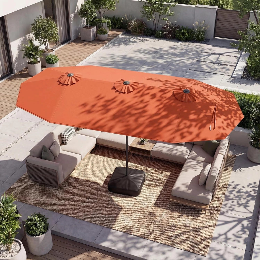 Ombrelloneda Giardino Doppio 400 x 200 cm, Ombrellone Rettangolare con Base, Anti-UV, con Manovella e 12 Stecche, per Giardino Piscina Patio (Arancione)