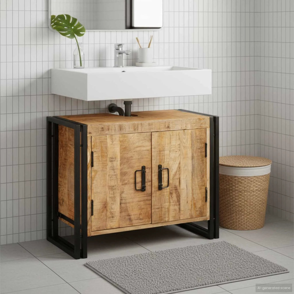 Armadio sottolavello con porta Marrone Legno di mango massello 4102766