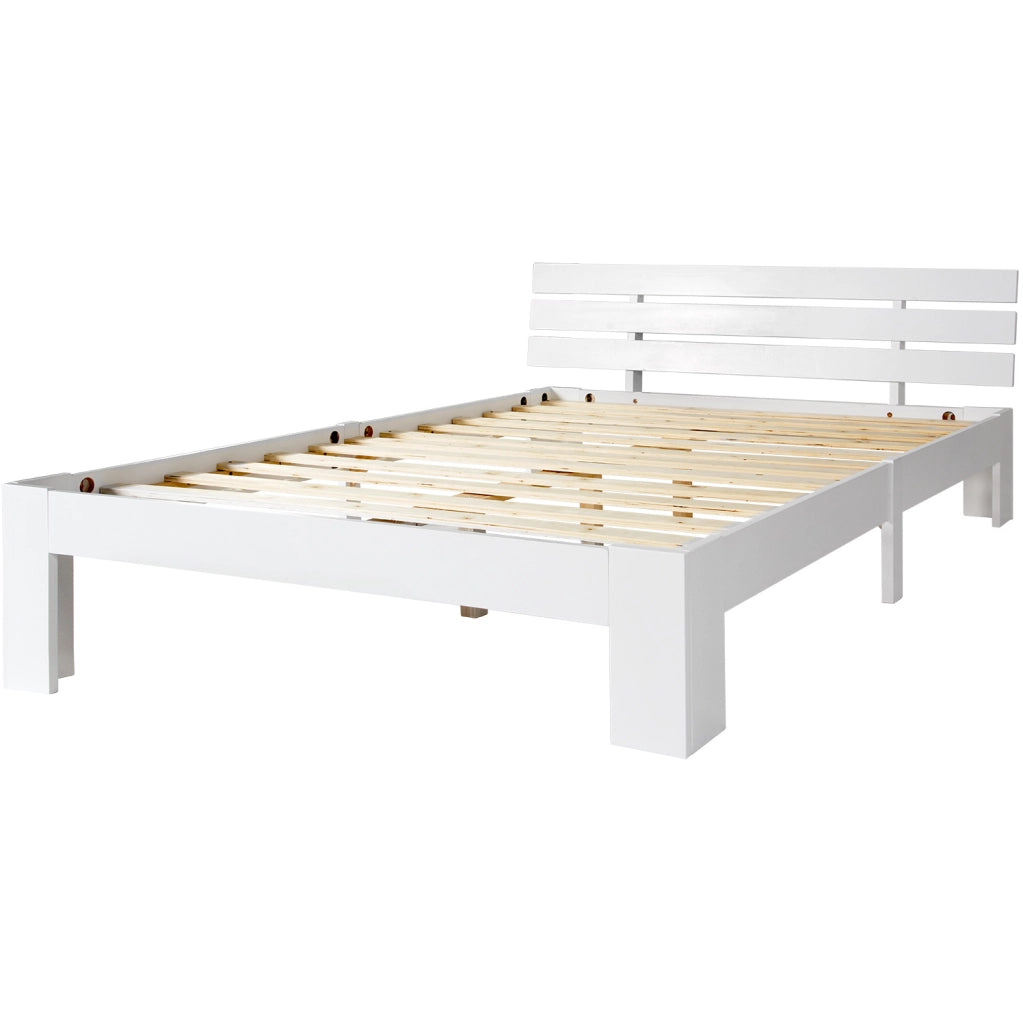 Letto matrimoniale 140x200 cm con rete a doghe; spazio sotto il letto; legno bianco (Senza materasso)