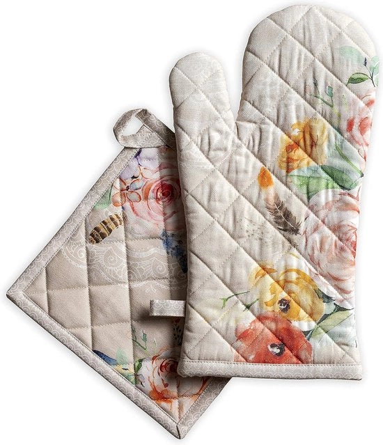 Set di asciugamani per pentole in cotone 100% beige per BBQ, cucina, forno a microonde e griglia (19 CM x 33 CM) e pannolabili (20 CM x 20 CM) per la mamma di primavera/estate