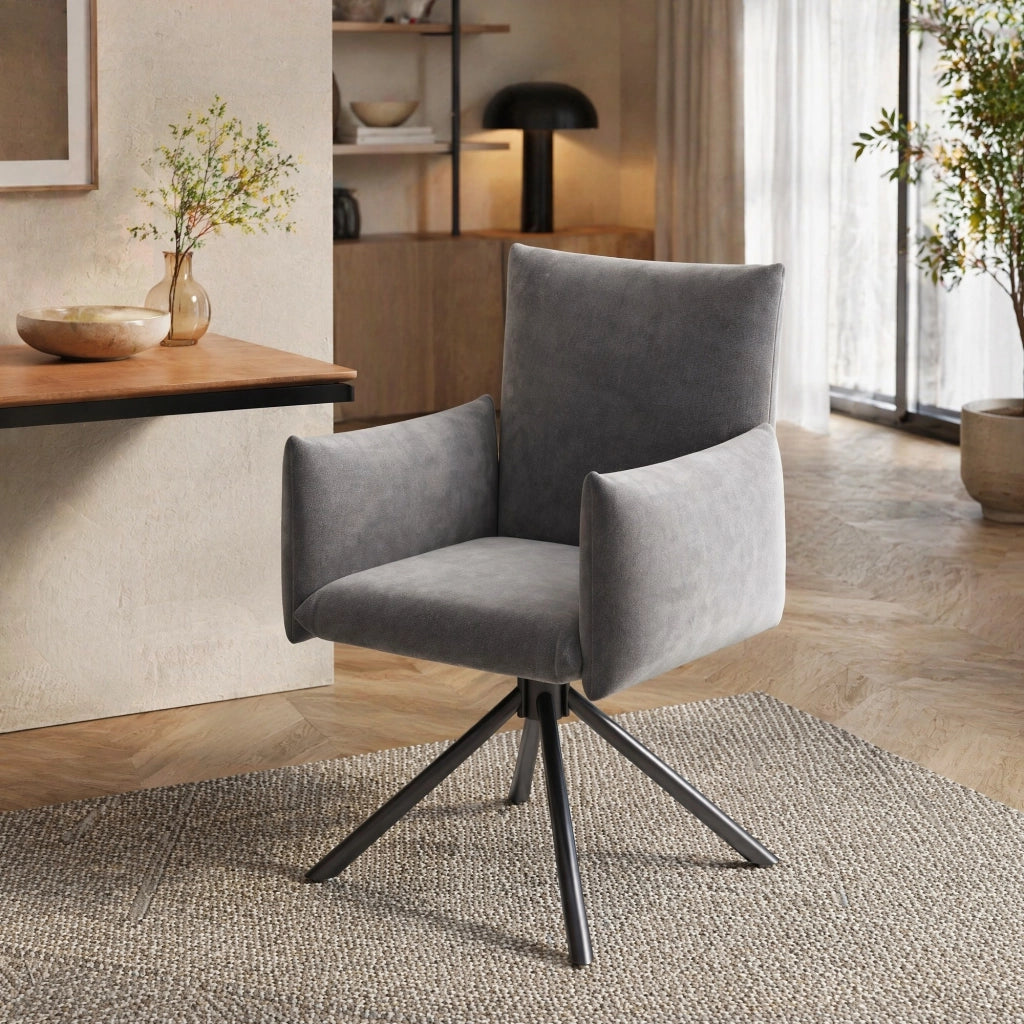 SEDIA girevole 360° in velluto grigio con braccioli Set da 6 pezzi