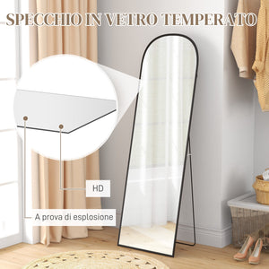 Specchio da Terra e Parete Moderno con Supporto Pieghevole 50x161,5 cm in Lega di Alluminio Nero