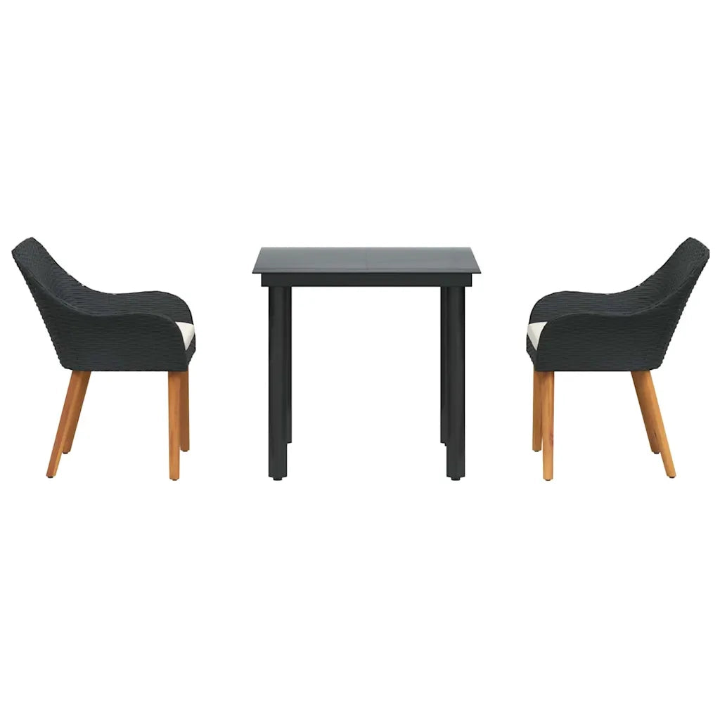 Set da Pranzo per Giardino con cuscino 3 pcs Nero polyrattan 3261670