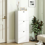 Scarpiera con 3 ribalte e ripiani regolabili, salvaspazio per ingresso, in legno, bianco, 47 × 26 × 120 cm