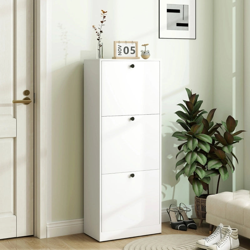 Scarpiera con 3 ribalte e ripiani regolabili, salvaspazio per ingresso, in legno, bianco, 47 × 26 × 120 cm