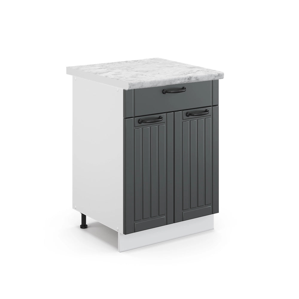 Mobiletto base per cucina Fame-Line Antracite rustico/Bianco 60 cm con cassetto, PL Marmo Vicco