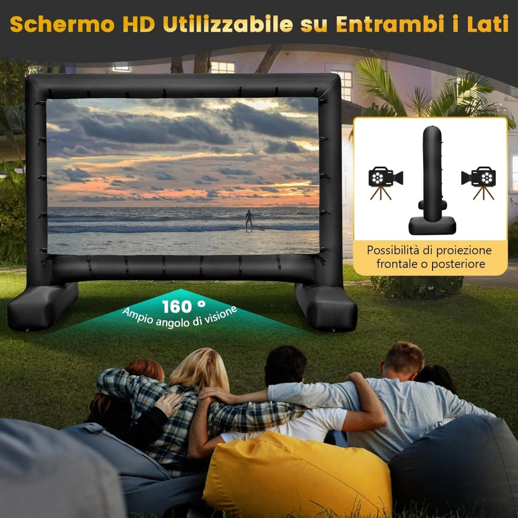Schermo Proiettore Gonfiabile 16:9, Schermo Gonfiabile per Esterni con Soffiatore, Schermi di Proiezione con Borsa per Trasporto e Picchetti, 317x179 CM (Modello 2)