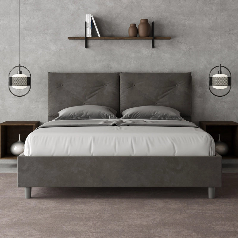 Letto imbottito Matrimoniale 160x200 cm Appia - Contenitore,Microfibra,Grigio