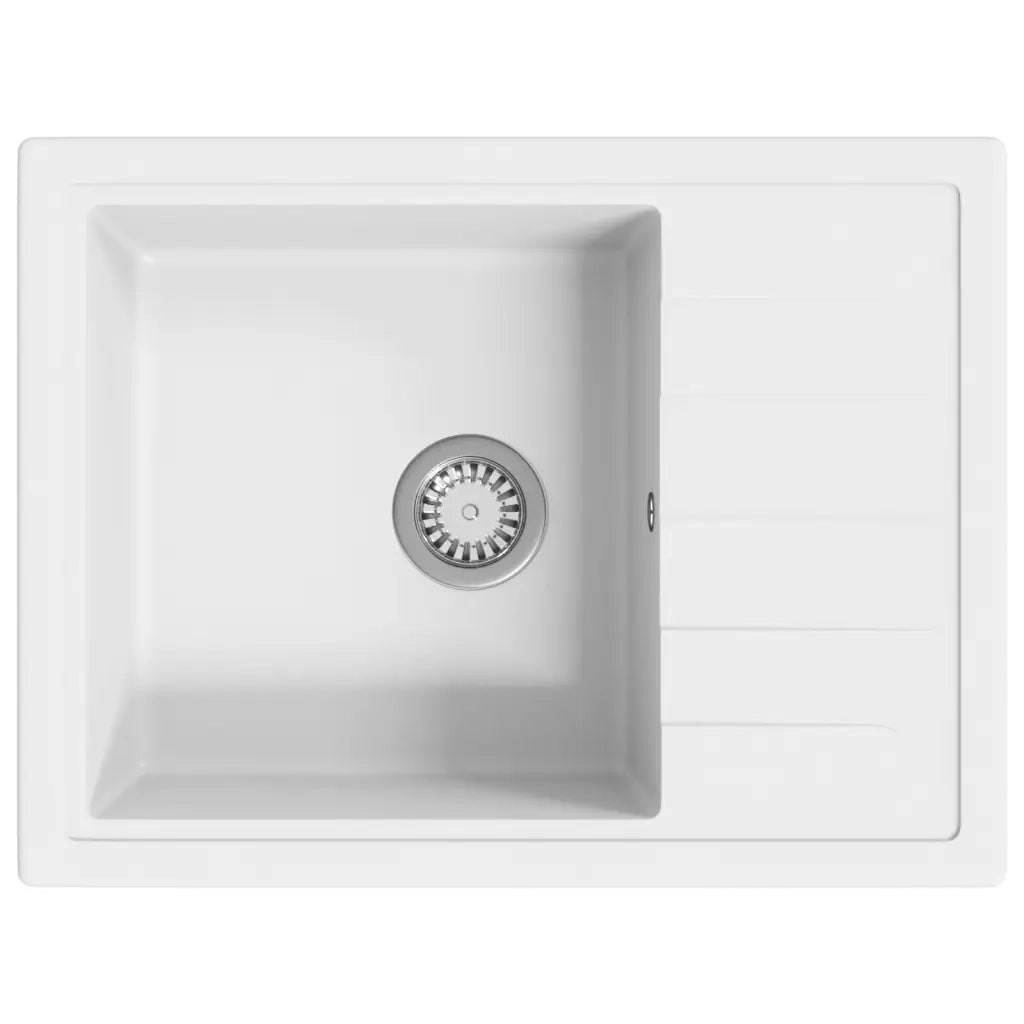 Lavello da Cucina con Foro Troppopieno-Lavandino-Lavabo Ovale Bianco in Granito