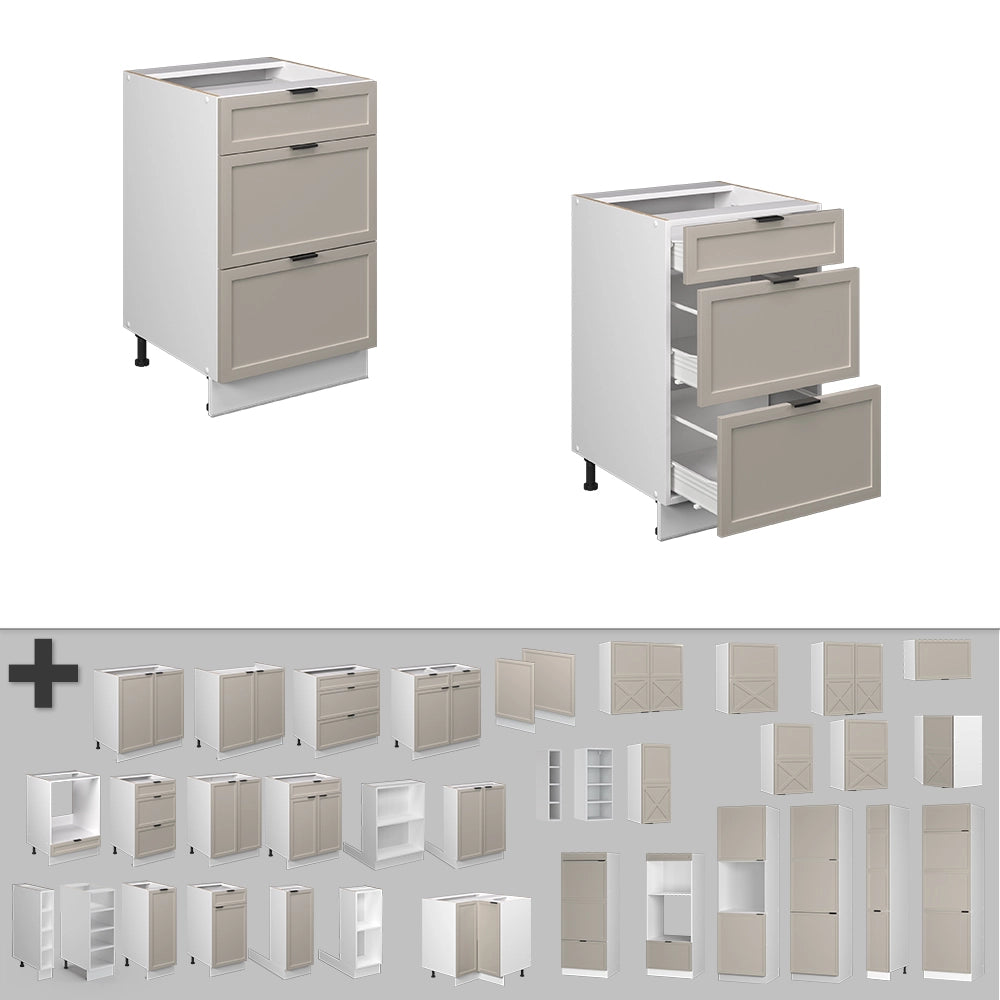Mobiletto base per cucina Fame-Line GrigioBeige/Bianco 50 cm senza piano di lavoro Vicco