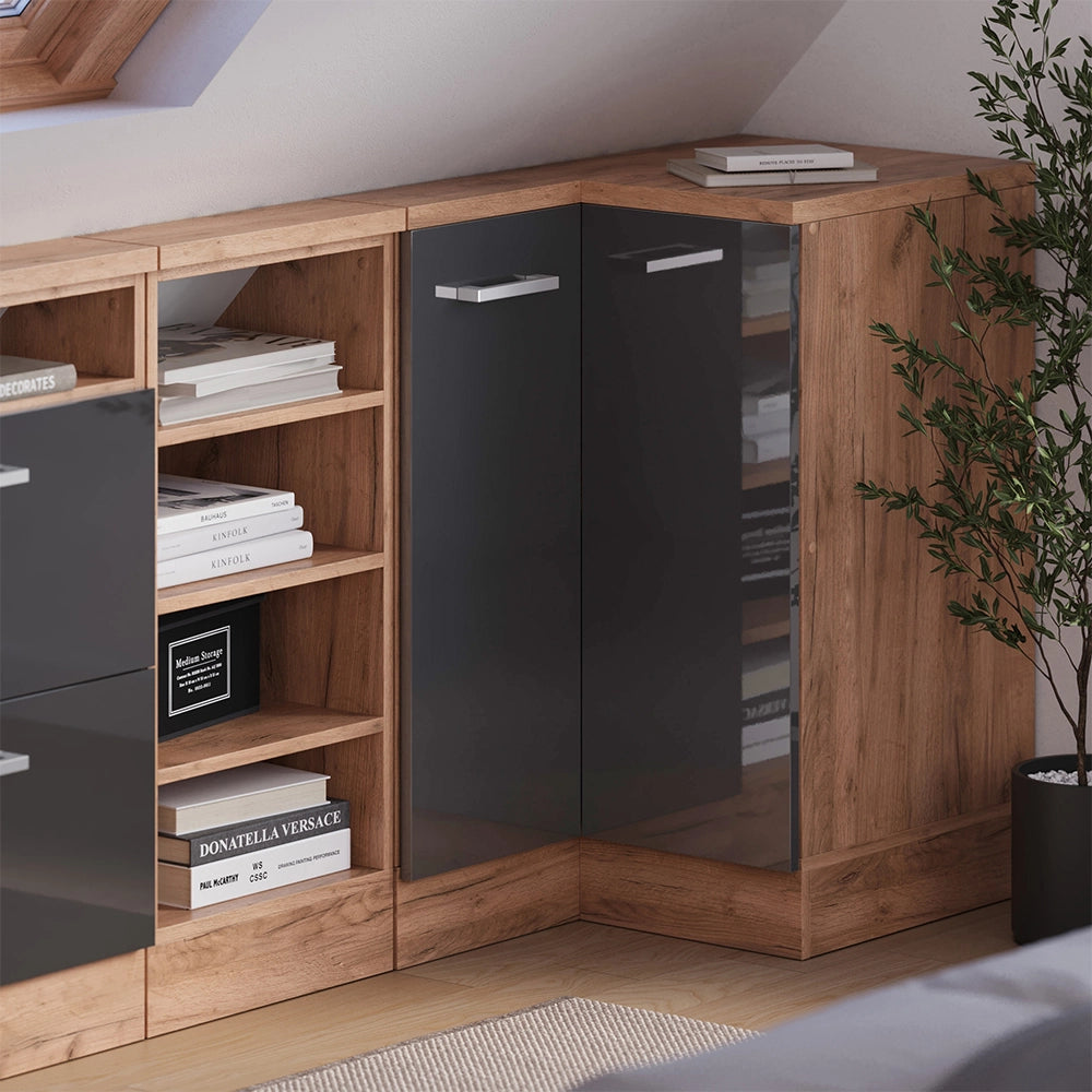 Mobile sottotetto Mobile angolare Rion Antracite lucido/Rovere dorato 75.6 x 83.8 cm con 1 porta Vicco