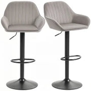 Set 2 Sgabelli da Bar in velluto Girevole con poggiapiedi e altezza regolabile, 50.5x50x107cm, Grigio