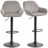 Set 2 Sgabelli da Bar in velluto Girevole con poggiapiedi e altezza regolabile, 50.5x50x107cm, Grigio