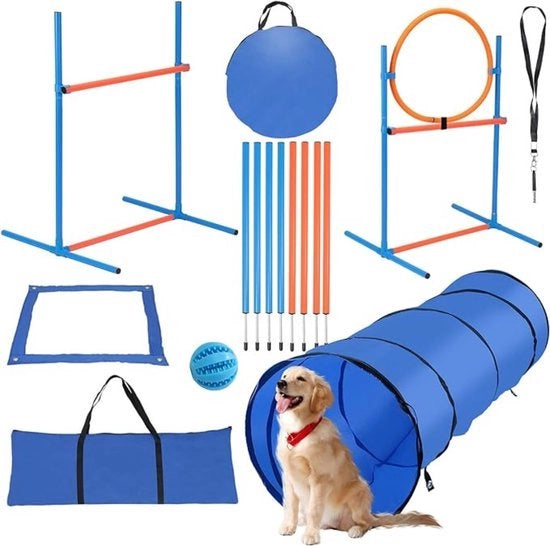 Set di gioco per cani - Set con sacchetto di stoccaggio - Tunnello per cani - Set di ostacoli - Slalom per cani - Ring di salto - Giocattoli per cani - Set completo - Corso di agilità - Pista di ostacoli