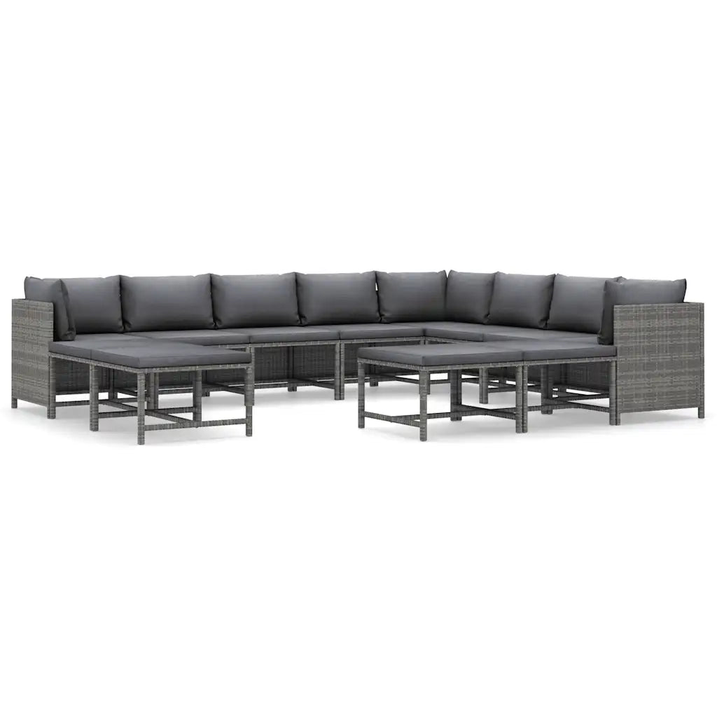 Set Divani da Giardino 12 pz con Cuscini in Polyrattan Grigio 3059777