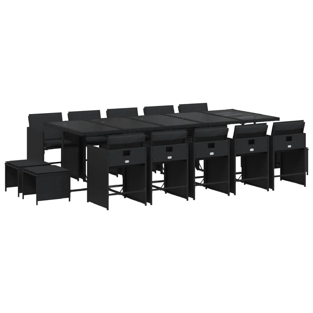 Set da Pranzo da Giardino 15 pz con Cuscini Nero in Polyrattan 3277938