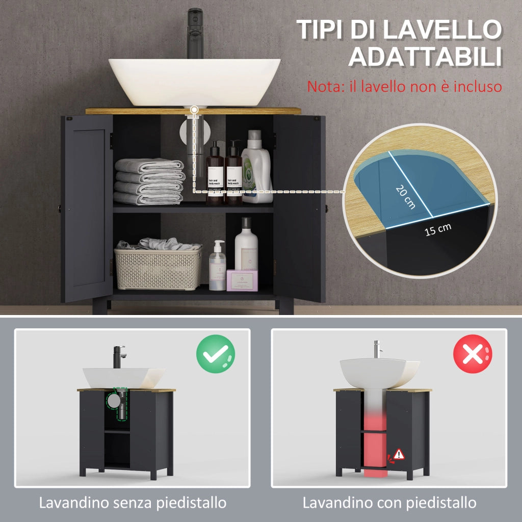 Mobile Sottolavabo a 2 Ante con Ripiano Regolabile ¨C zephmum ¨C Truciolato MDF Grigio 60x30x60 cm