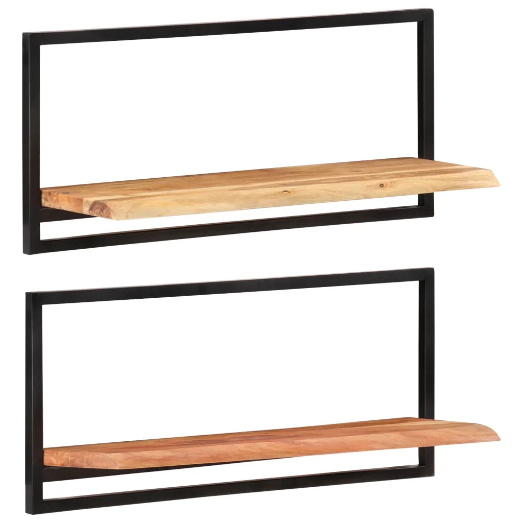 Mensole Parete 2pz 80x25x35 cm Legno Massello Acacia e Acciaio 338458