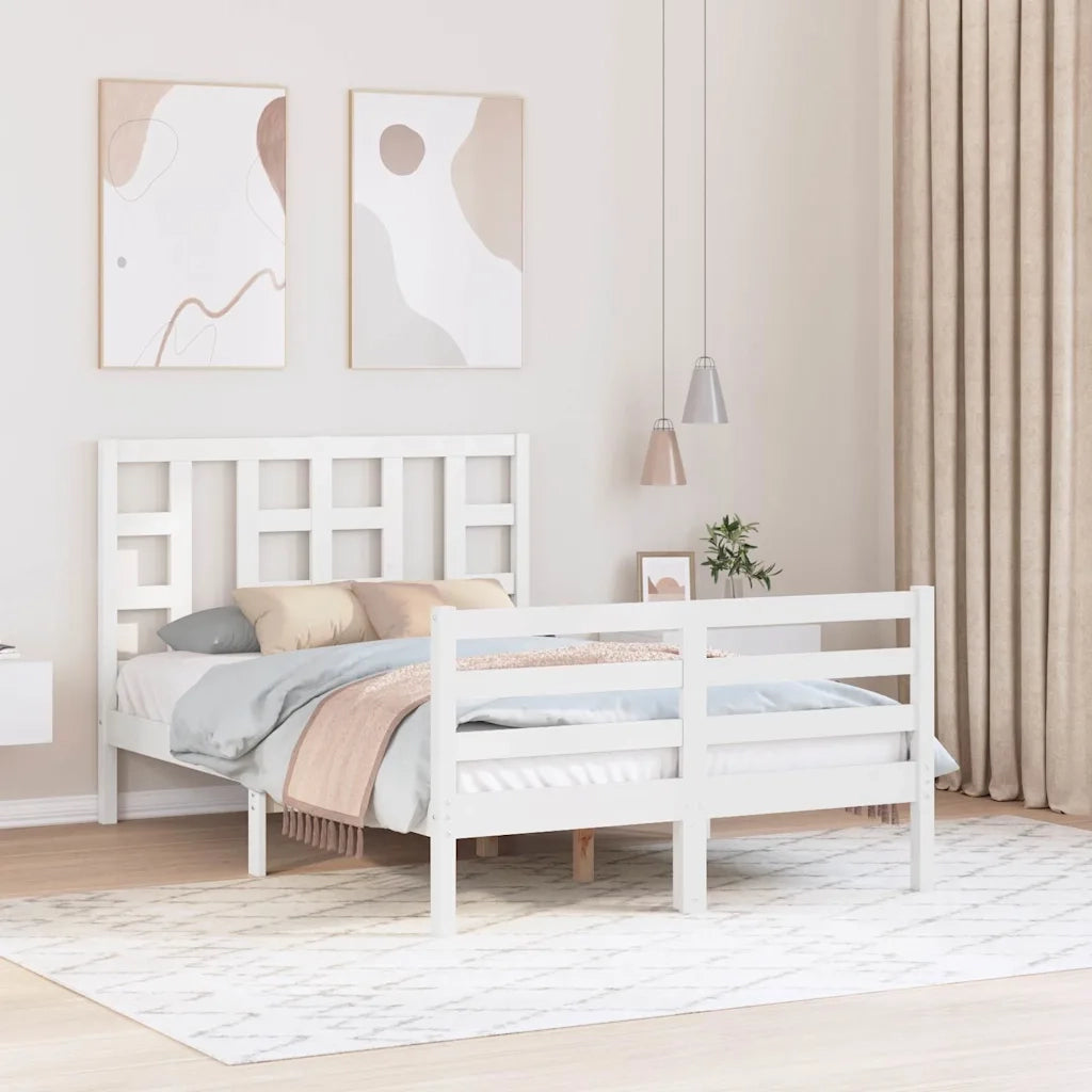 Giroletto con Testiera-Struttura Letto con testiera Bianco Small Double Legno Massello 913322
