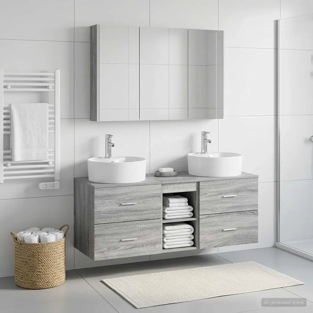 Set di mobili per il bagno 4 pcs Sonoma grigio 3406908