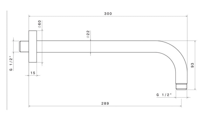 Braccio Soffione Doccia Tondo 30 cm in Acciaio Inox Satinato Nilo