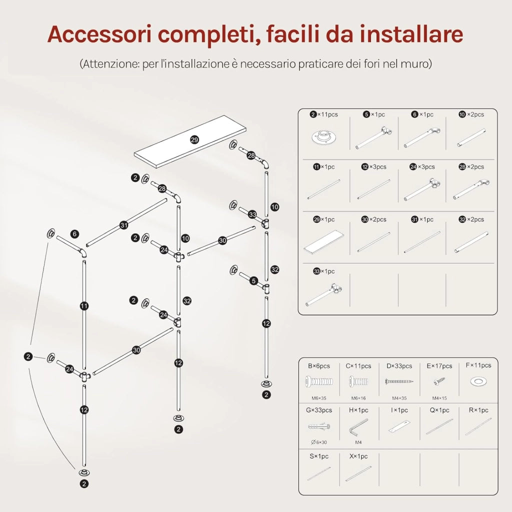 Attaccapanni a Muro, Appendiabiti da Parete, con Mensola Superiore e 3 Barre, per Soggiorno, Camera da Letto, Nero + Marrone Vintage