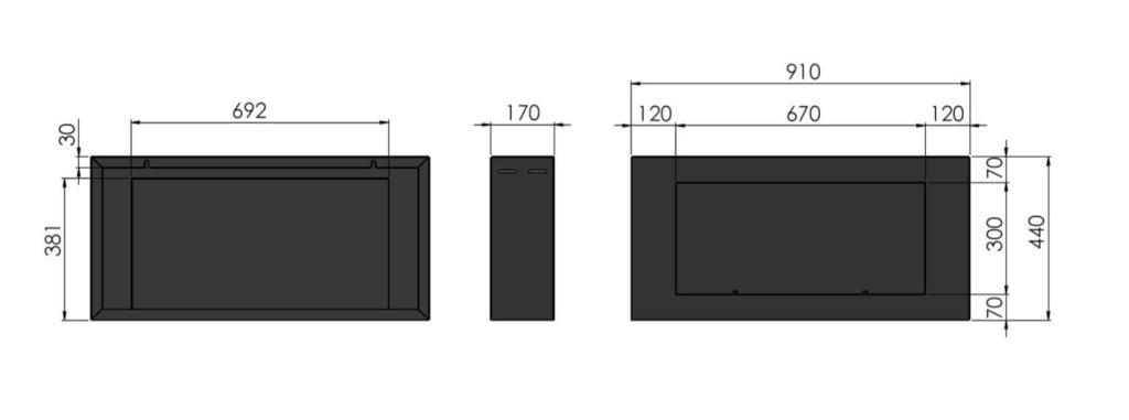 Camino a Bioetanolo da Parete 91x44 cm Blackbox 910 Nero con Vetro