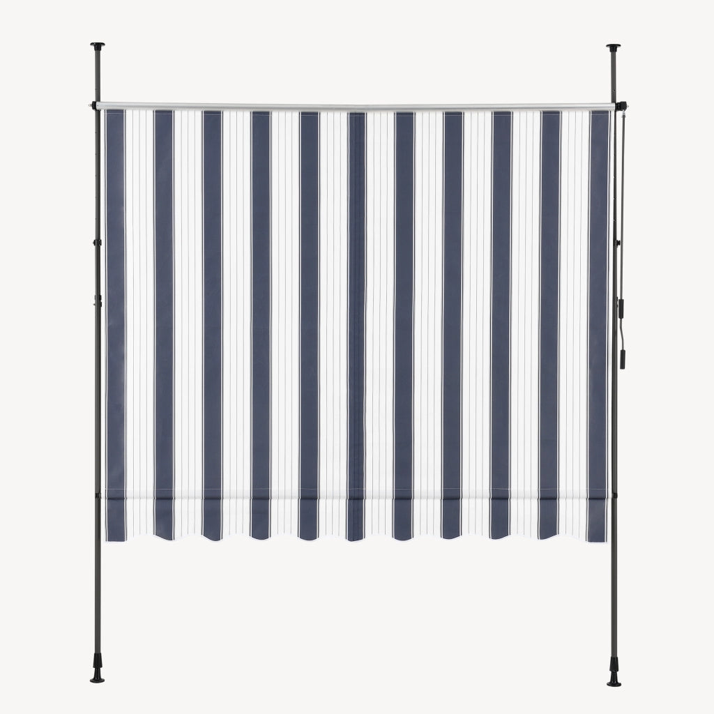 Tenda da Sole a Muro con Pali di Supporto Telescopici Parasole 200 x 120 cm (LxP) Blu Scuro/Bianco pro.tec