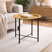 Tavolino da Salotto con Vassoio Tondo Moderno 52,5 x 44 x H52,5 cm Nero-Oro