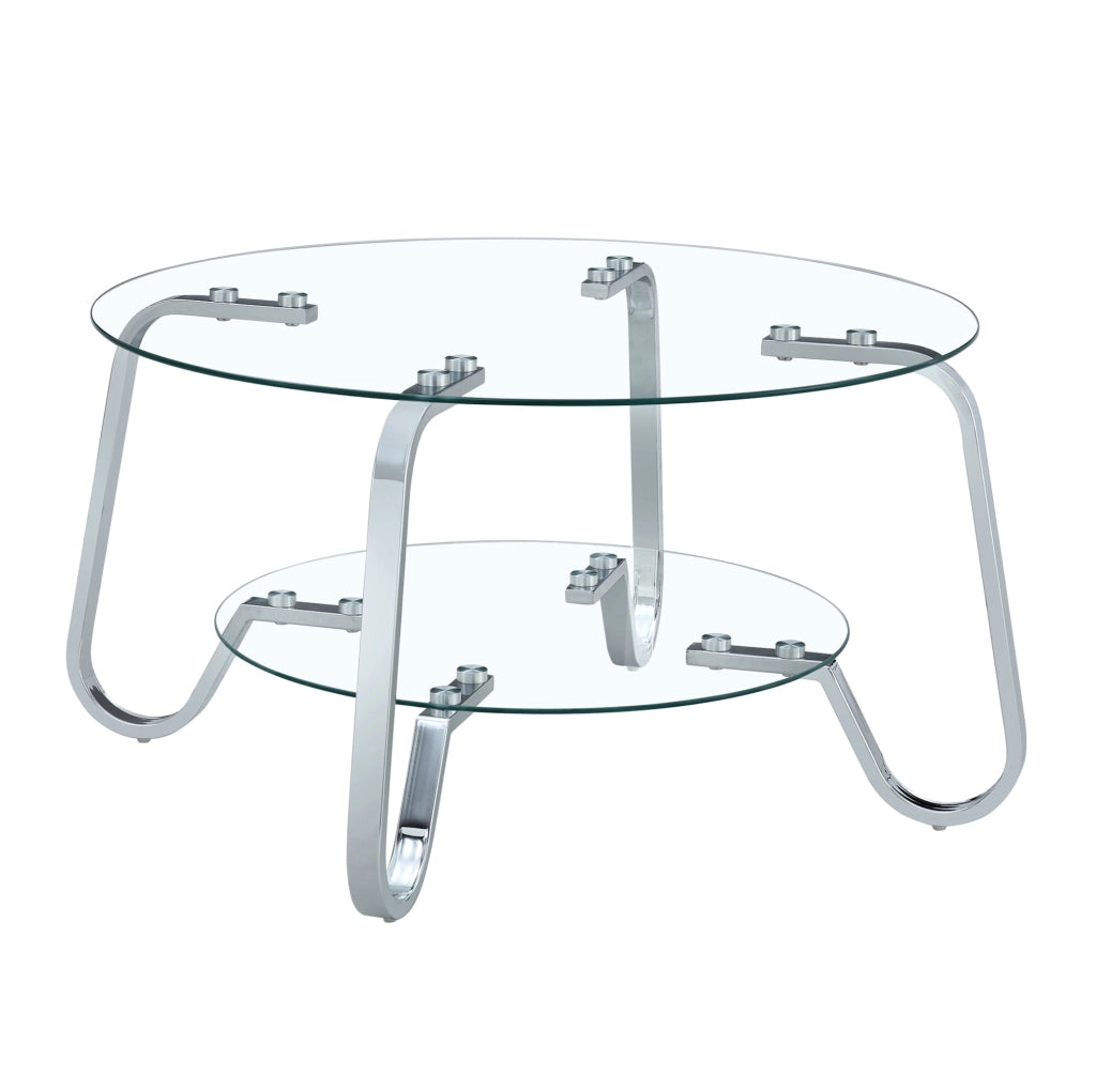 Tavolino da caffè 90.5x89.0x10.5 cm rotondo a 2 livelli in metallo argento