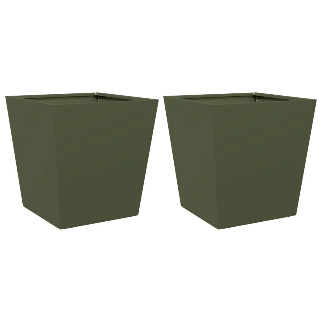 Fioriera aiuola rialzata fioriera aiuola giardino terrazza set da 2 verde oliva 40 x 40 x 40 cm acciaio verde 02_0039083