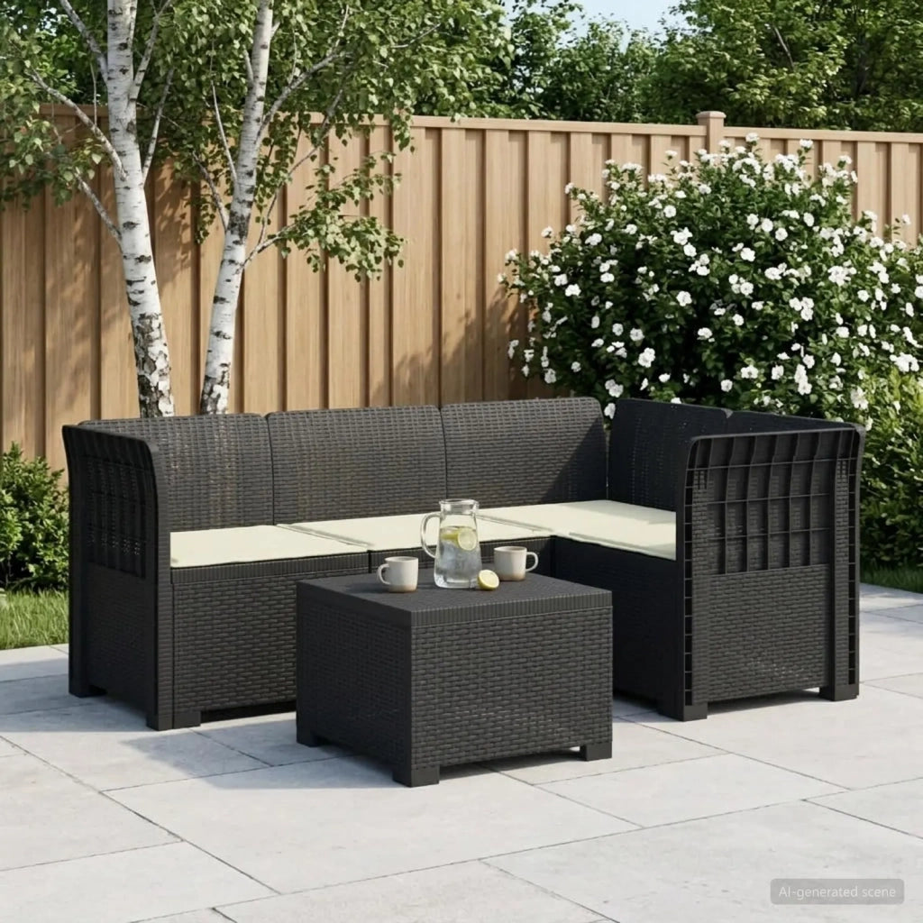 Divano da giardino 4 posti con cuscini aspetto rattan PP 3443998