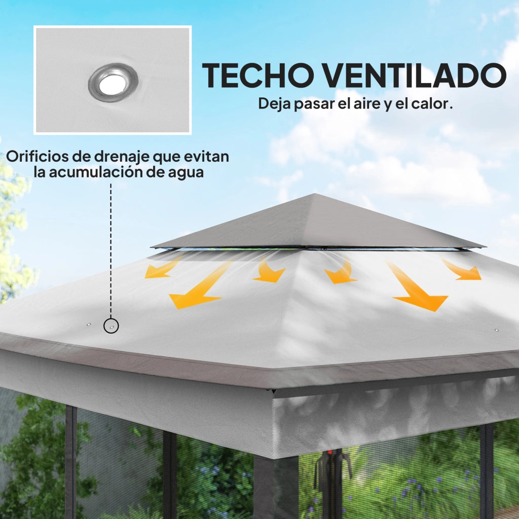 Gazebo pieghevole 3,3x3,3 m ¨C Xylo ¨C con 4 pareti laterali in rete anti-UV e borsa trasporto grigio
