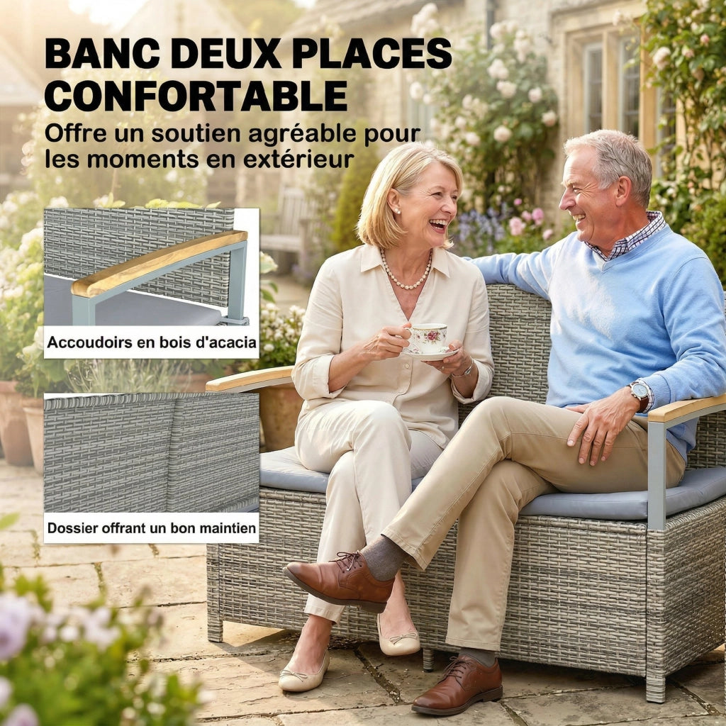 Panchina da Giardino con Cassapanca 2 Posti ¨C zephmum ¨C Grigio Resina Intrecciata 170L 120x60x84cm