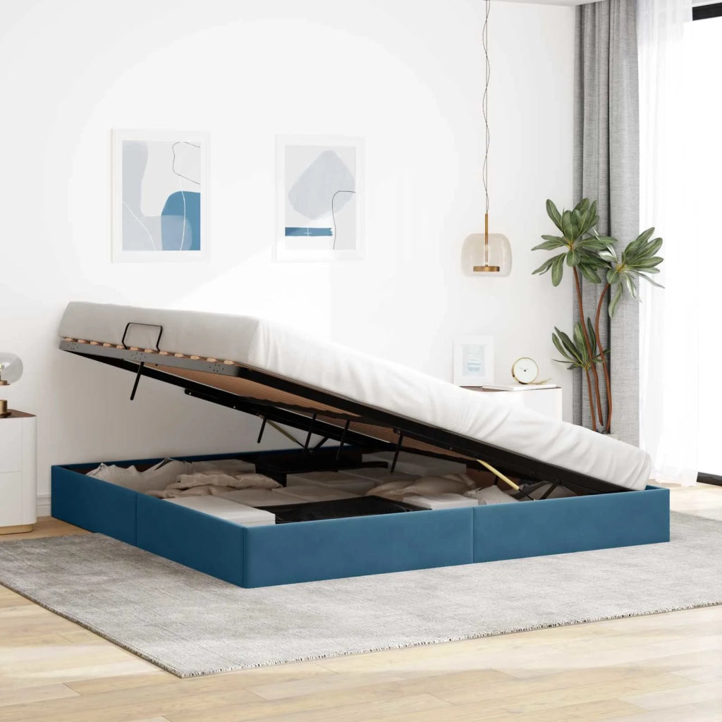 Letto ottomano con archiviazione Blu Scuro 200 x 200 cm Velluto
