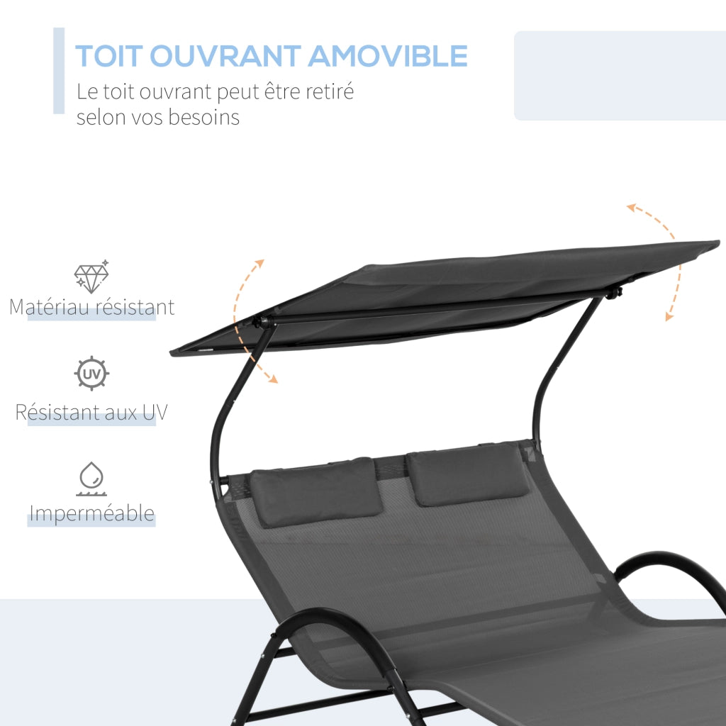 Chaise longue da esterno con cuscino e ruote ¨C zephmum ¨C acciaio e poliestere grigio scuro