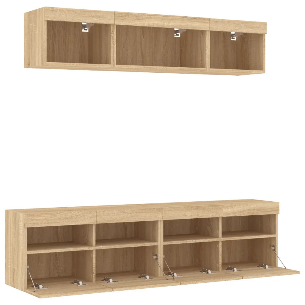 Mobili TV a Muro con LED 5pz | Armadietto TV | Mobile Porta TV Rovere Sonoma Legno Multistrato