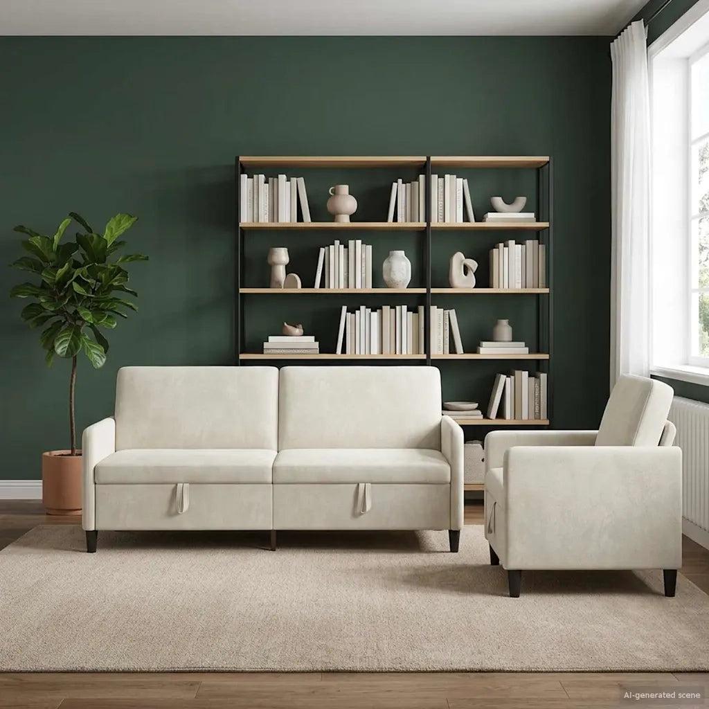 Set di Divani con Storage 2 pz Crema Poliestere 3429254