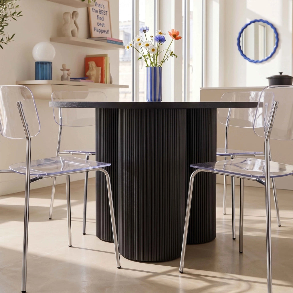 Oviala - Tavolo da pranzo rotondo moderno 120 cm effetto legno nero