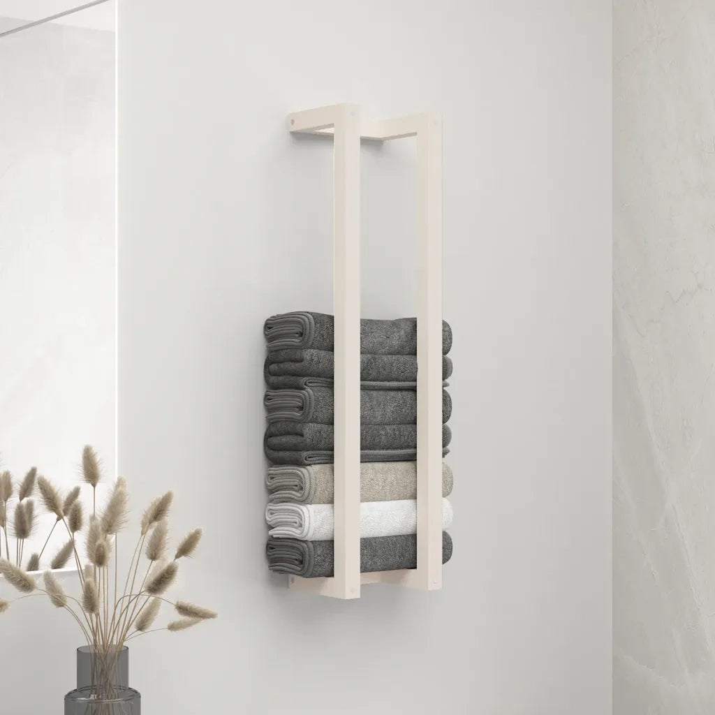Portasciugamani Bianco 23x18x90 cm in Legno Massello di Pino 822398