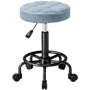 Sgabello Girevole Rotondo con Ruote e Altezza Regolabile, Seduta rivestita in Tessuto, 50x50x66 cm, Blu