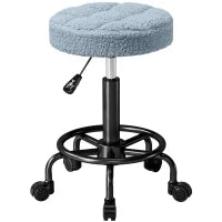 Sgabello Girevole Rotondo con Ruote e Altezza Regolabile, Seduta rivestita in Tessuto, 50x50x66 cm, Blu
