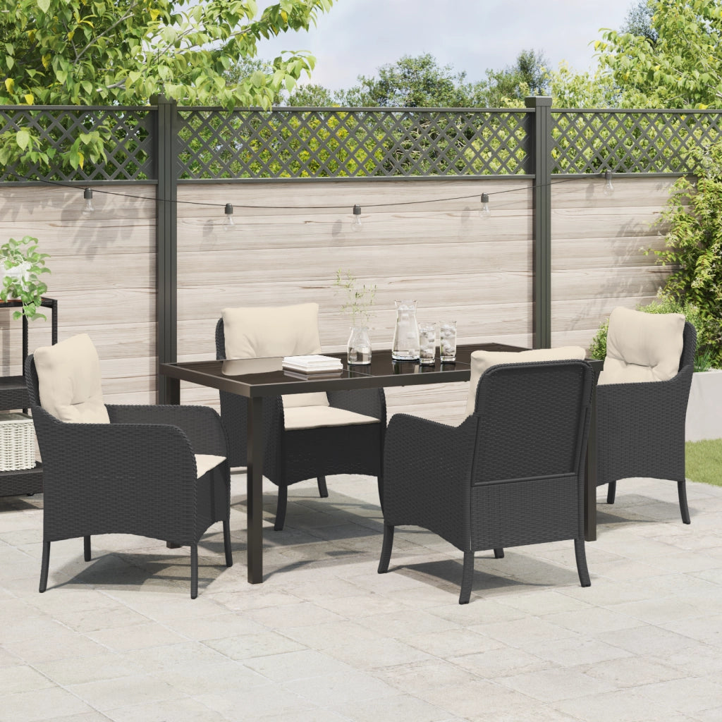 Set da pranzo da giardino a 5 pezzi con cuscini in Rattan poliestere nero