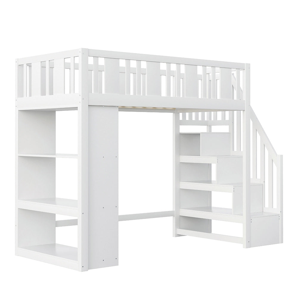 Letto a soppalco - Xylo - 90x200 cm scala contenitore bianco