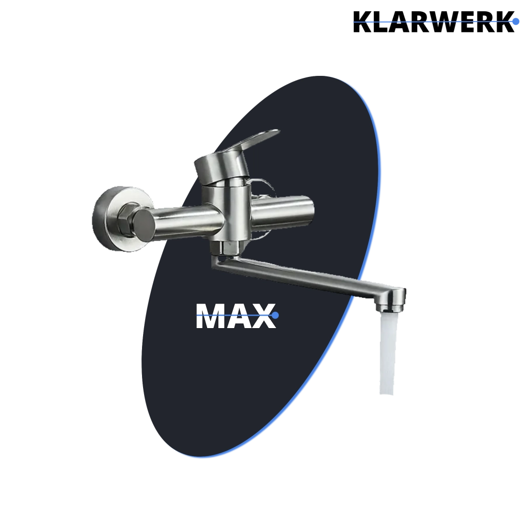 MAX | rubinetto miscelatore catering rubinetto a parete argento |professionale da cucina in acciaio inox lungo e piatto| ristorante bocca dritta